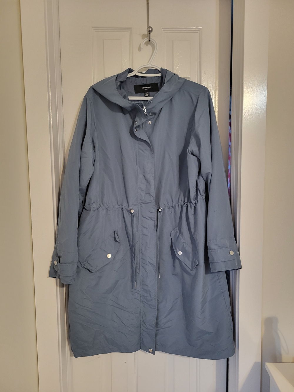 Vero Moda Dusty Blue Hooded Coat with Drawstring Waist Size 10